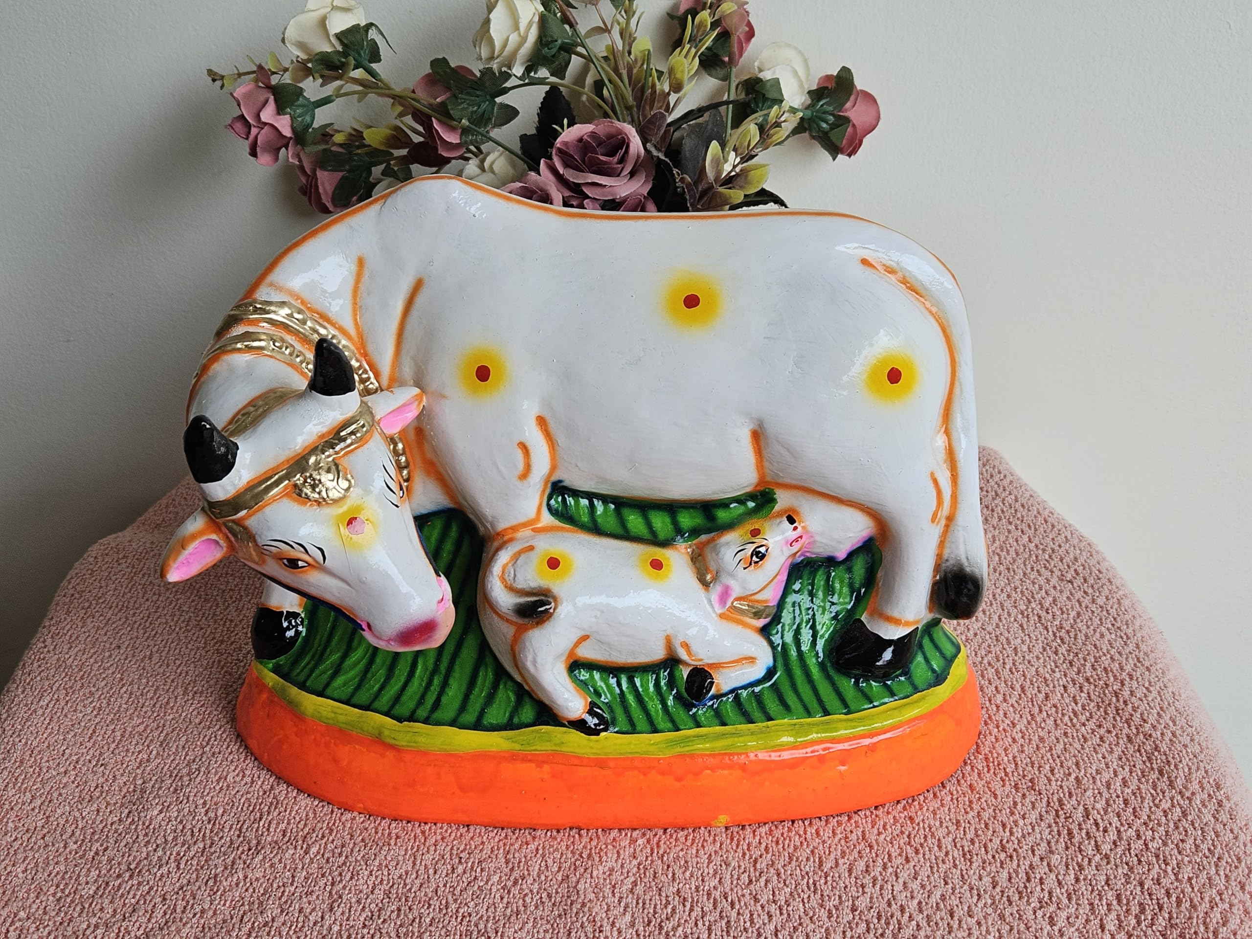 Buy Breeze Handicrafts Cow and Calf Figurine, Handmade Paper Mache